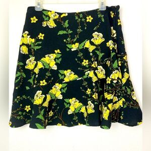 Whimsy Goth NWOT bright floral on black background side zipped skirt